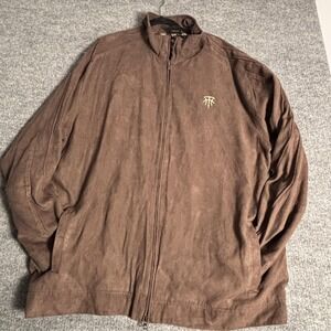 Vintage Adidas‎ Jacket Mens 2XL Brown Full Zip Faux Suede Lined Basketball 00s